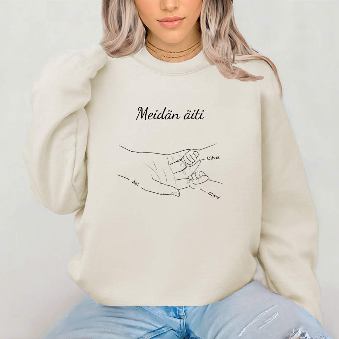 Collegepaita nimillä - käsi kädessä